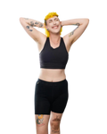 Nonbinary model with yellow hair wearing Dys4ick Eu4ia packing boxers, period-friendly FTM packing underwear for trans men, transmasc and nonbinary people, inclusive gender-affirming transgender underwear designed in Australia for comfortable packing, menstrual-friendly support, and everyday confidence